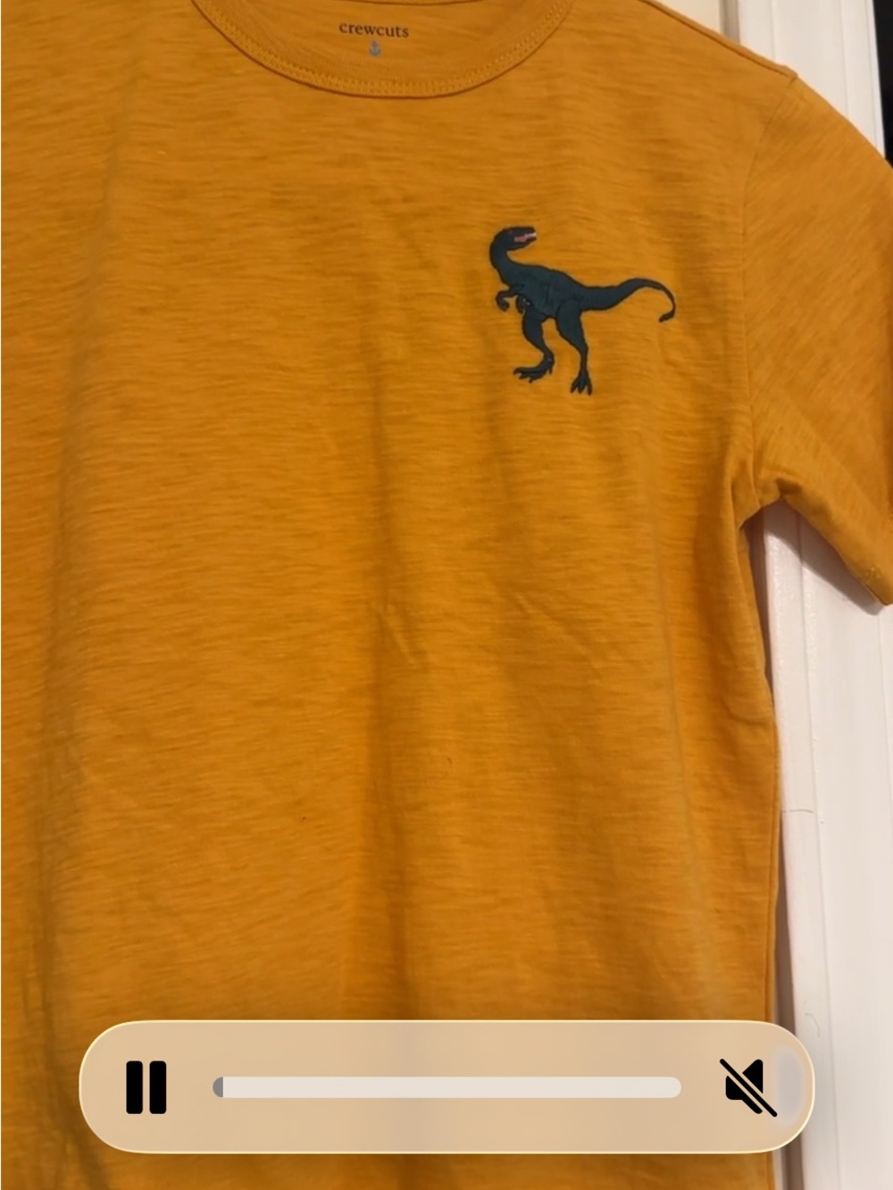 ISO— Boys Crewcuts Mustard Yellow Tee with Navy Dinosaur Patch
